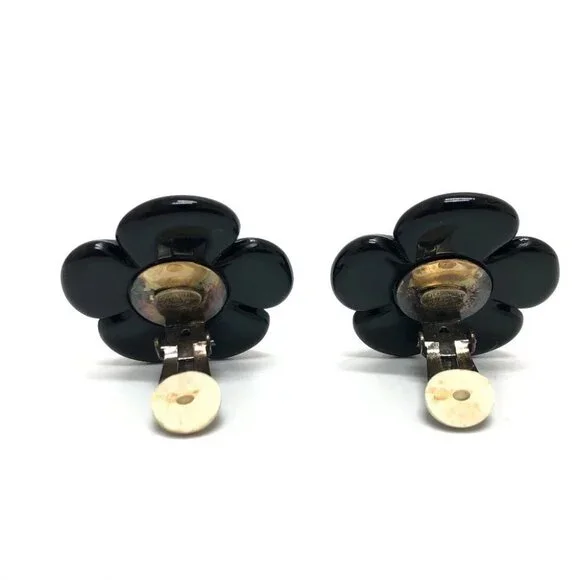 CHANEL 96P CC Mark Flower Black Earrings Accessories Earrings Plastic Black/Gold - Picture 3 of 7